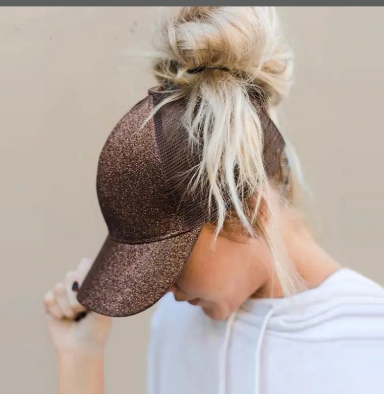 High Ponytail Baseball Cap For Women Outdoor Sun Protection Glitter koffee