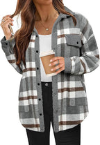 Cozy Plaid Fleece Jacket for Women Grey