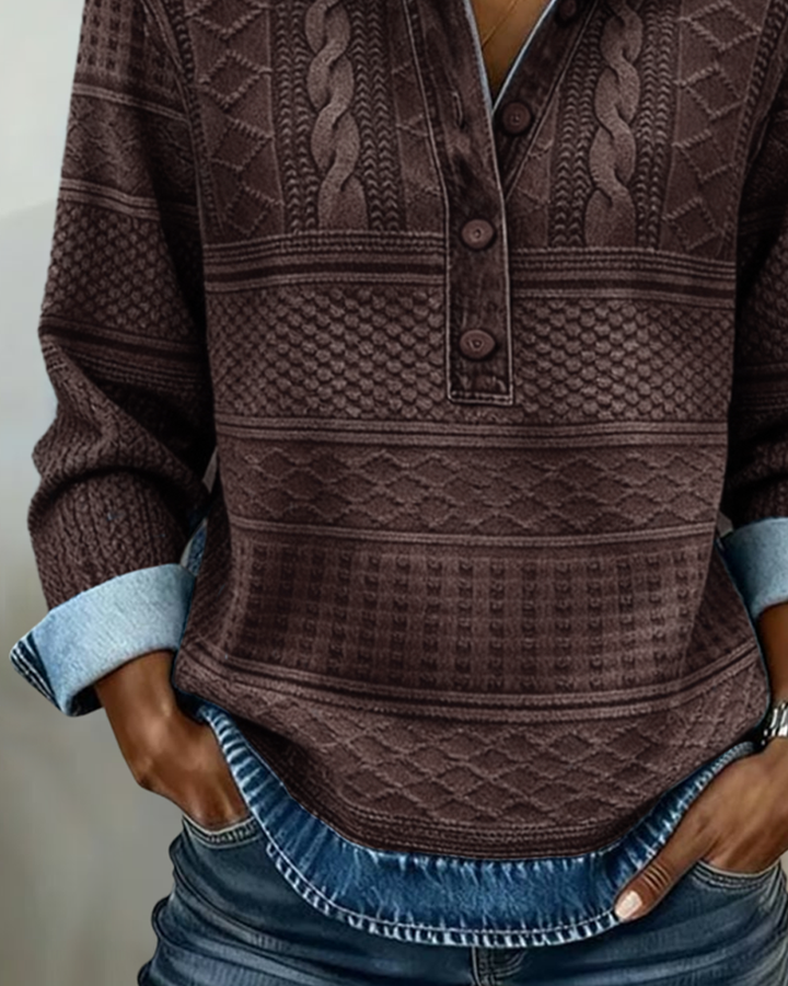 Dolores | Trendy sweatshirt med halv knaplukning og krave til kvinder