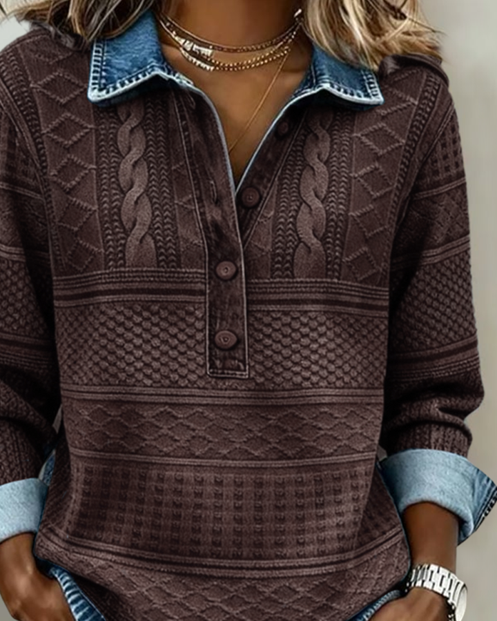 Dolores | Trendy sweatshirt med halv knaplukning og krave til kvinder