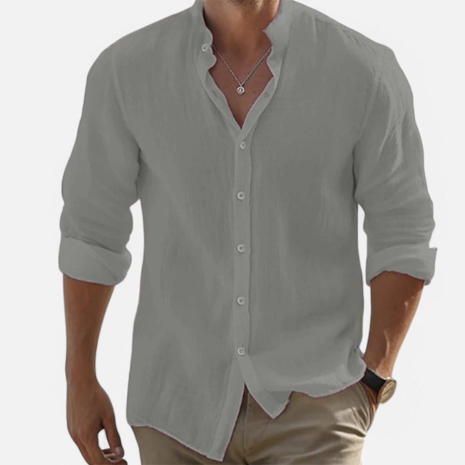 Men’s Cotton-Linen Beach Shirt Grey