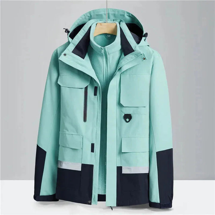 2-in-1 Waterproof Winter Jacket for All-Weather Protection Blue Green