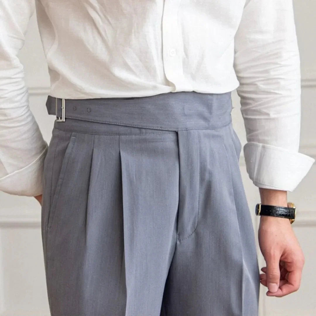 High Waist Buckle Pleated Trousers for Women-MODAUTLET