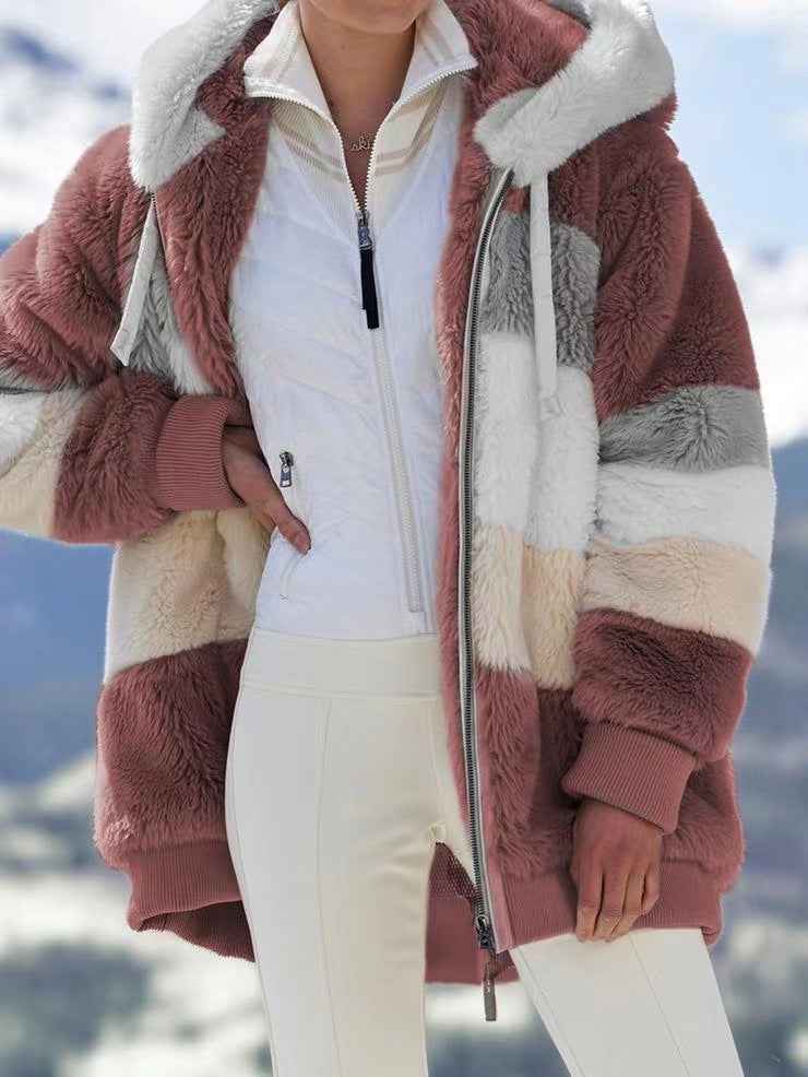 Teddy Fleece Jacket Warm Plush Coat For Women Winter Red