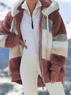 Teddy Fleece Jacket Warm Plush Coat For Women Winter Red