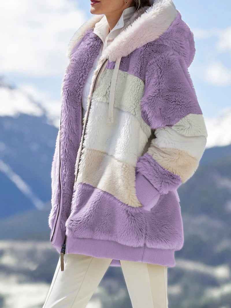 Teddy Fleece Jacket Warm Plush Coat For Women Winter Purple