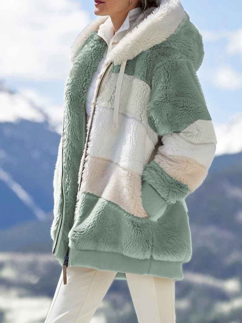 Teddy Fleece Jacket Warm Plush Coat For Women Winter Green