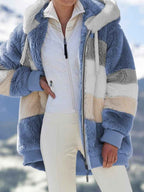 Teddy Fleece Jacket Warm Plush Coat For Women Winter Blue