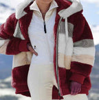 Teddy Fleece Jacket Warm Plush Coat For Women Winter Wine Red