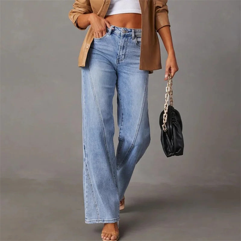 Jeans de mezclilla para mujer, de tiro alto y pierna recta