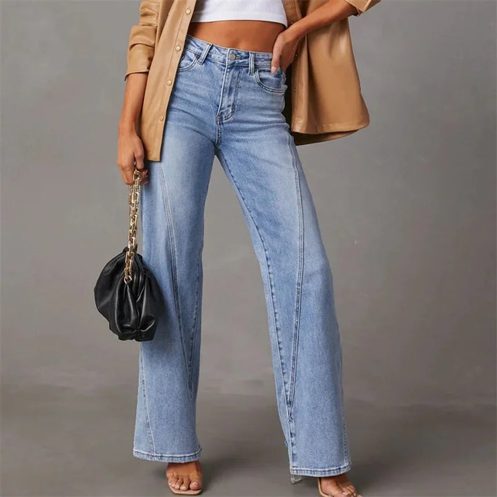 Jeans de mezclilla para mujer, de tiro alto y pierna recta