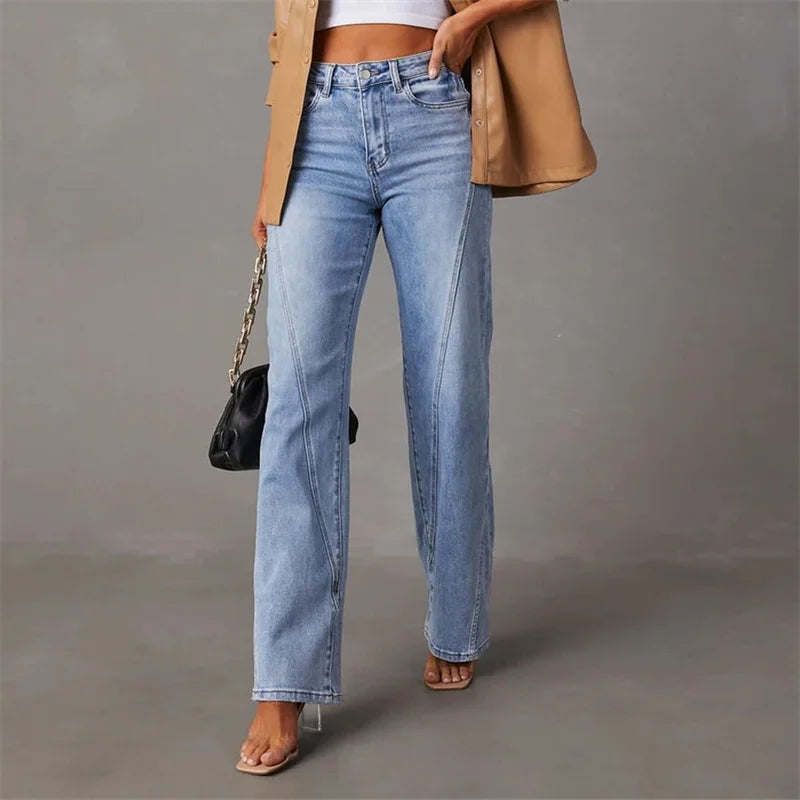 Jeans de mezclilla para mujer, de tiro alto y pierna recta