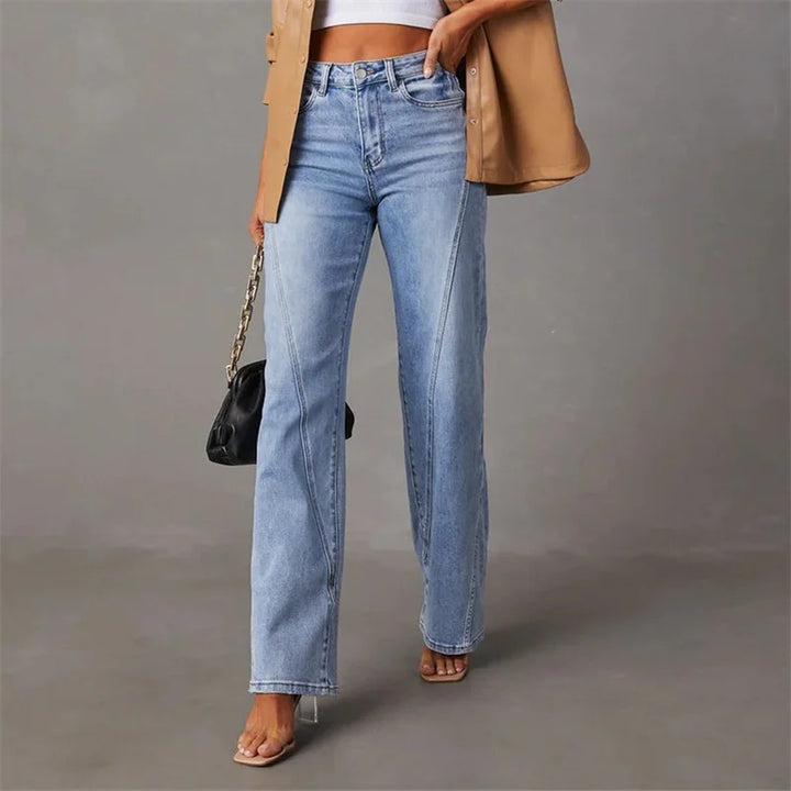 Jeans de mezclilla para mujer, de tiro alto y pierna recta
