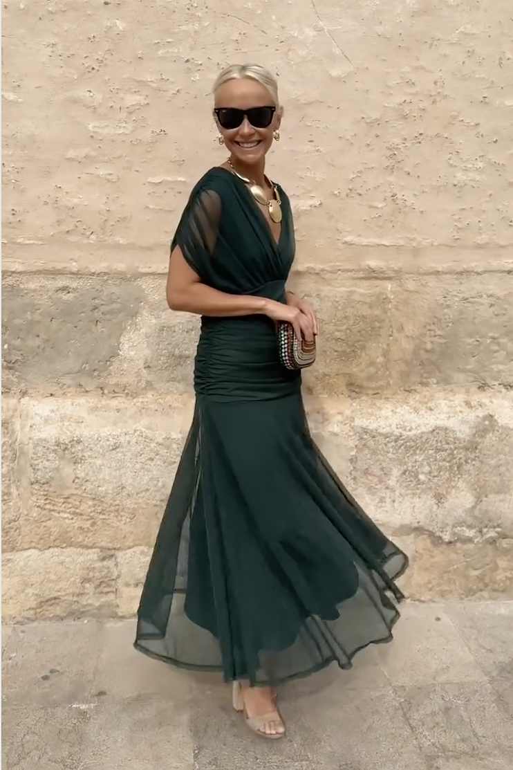 Dame Elegant V-hals Fantasy Maxi-kjole til fester