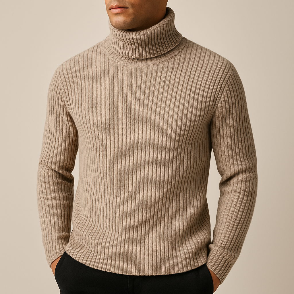 Men's Cozy Ribbed Turtleneck Sweater - Classic Fit