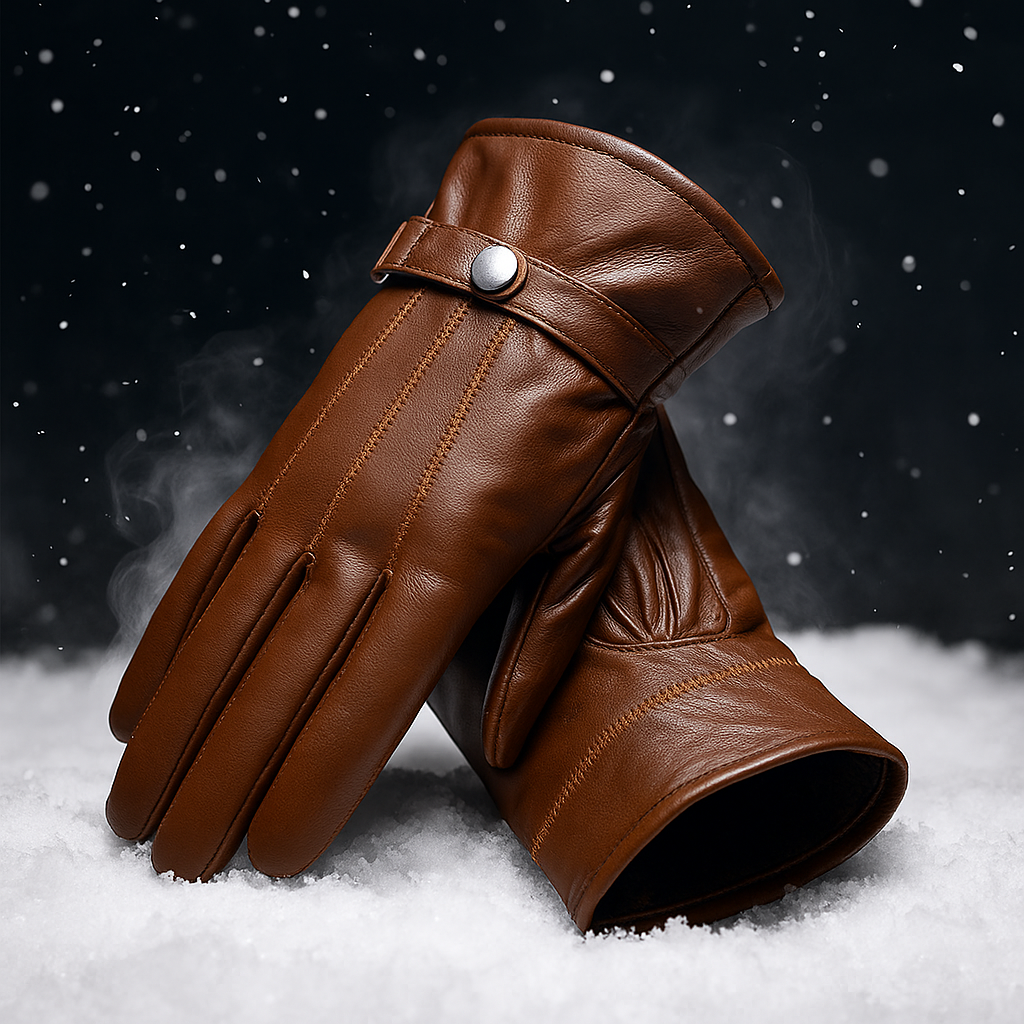 Premium Leather Winter Gloves Brown