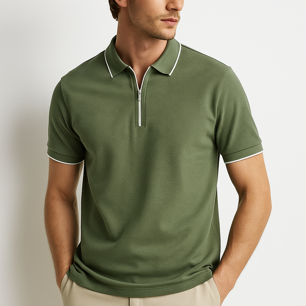 Men's 1/4 Zip Polo Shirt-MODAUTLET
