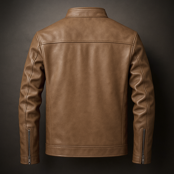 Veste pour homme en cuir avec col bordé de velours côtelé
