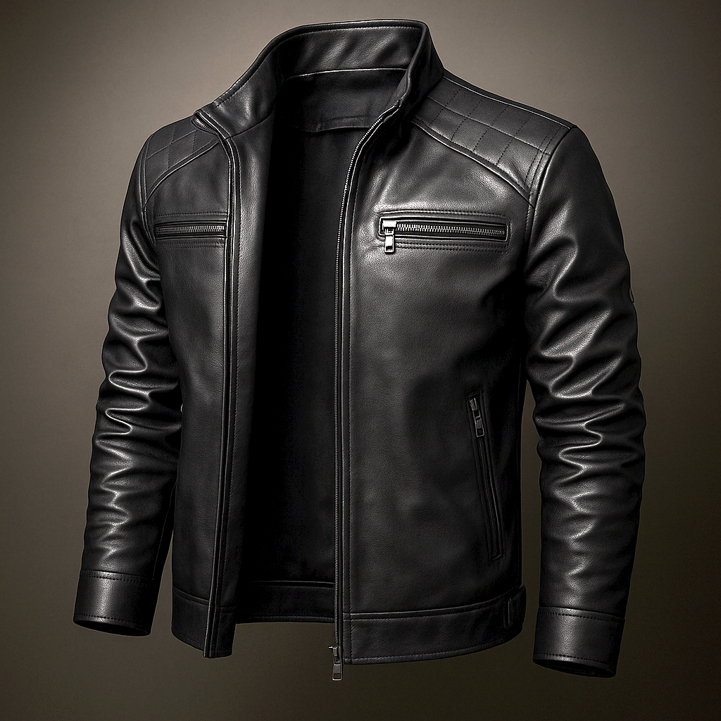 Veste pour homme en cuir véritable avec finition à grain naturel