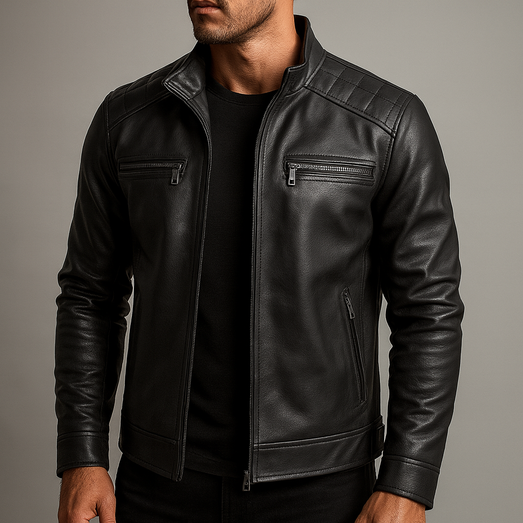 Veste pour homme en cuir véritable avec finition à grain naturel