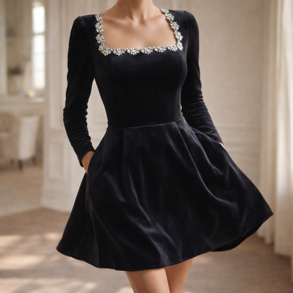 Women's Crystal Square Mini Dress-MODAUTLET