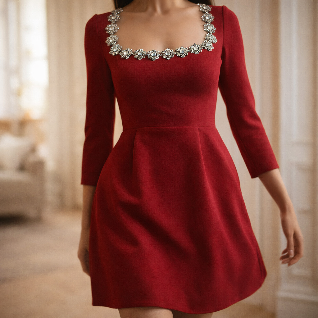 Women's Crystal Square Mini Dress-MODAUTLET
