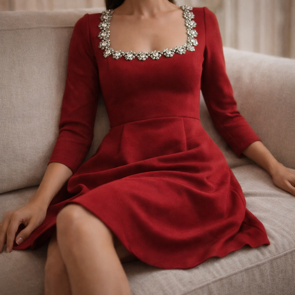 Women's Crystal Square Mini Dress-MODAUTLET