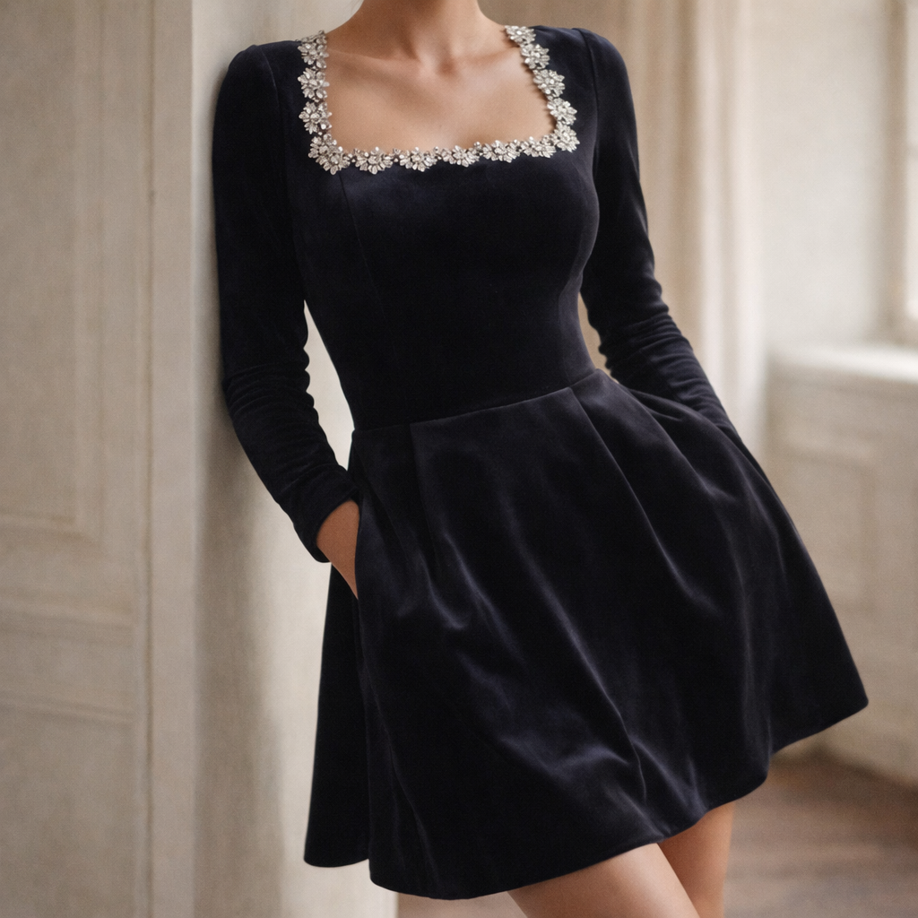 Women's Crystal Square Mini Dress-MODAUTLET