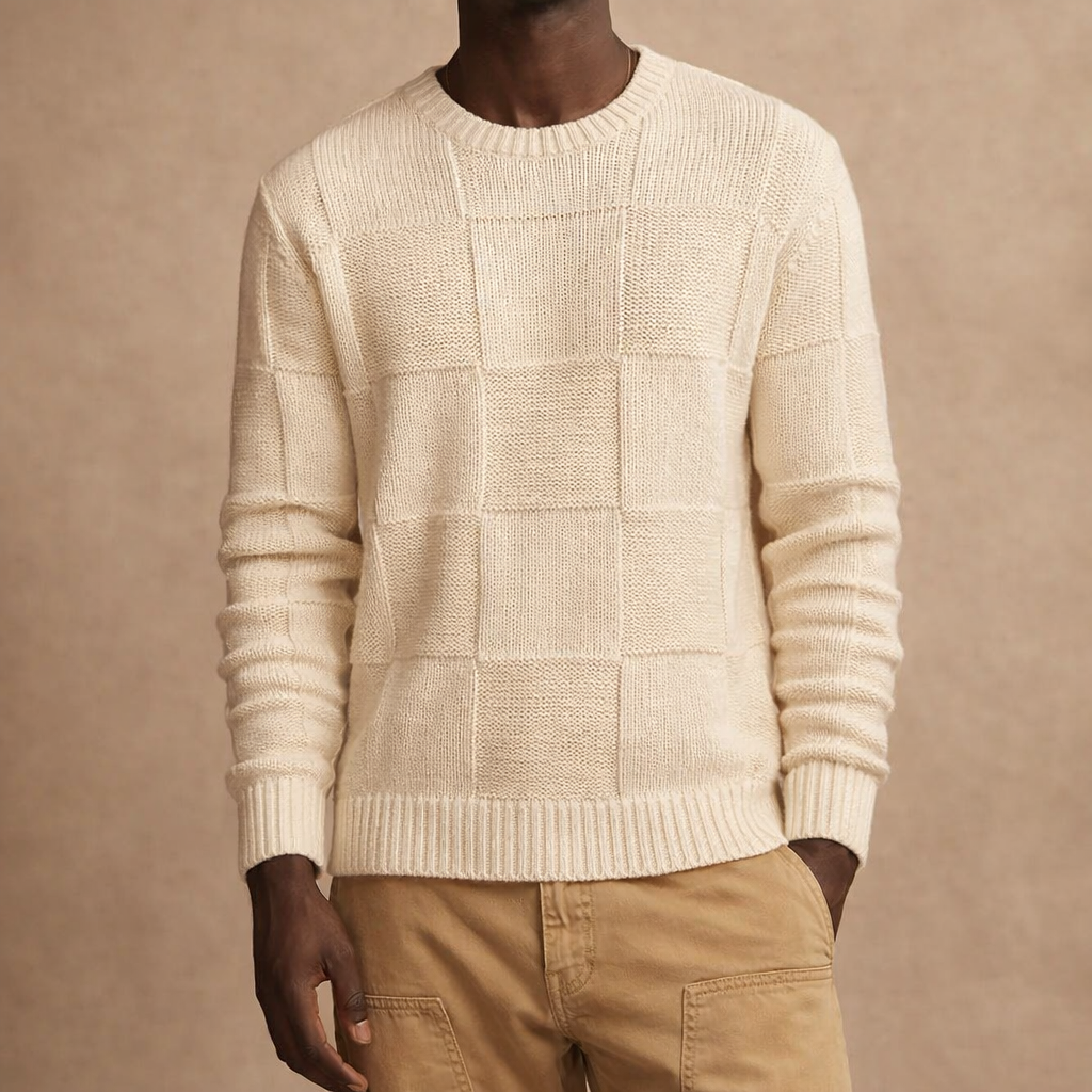 Men's Checker Knit Pullover - Stylish and Comfortable Knitwear for Every Occasion Beige