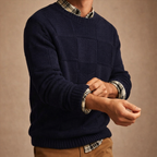 Men's Checker Knit Pullover - Stylish and Comfortable Knitwear for Every Occasion Navy blue