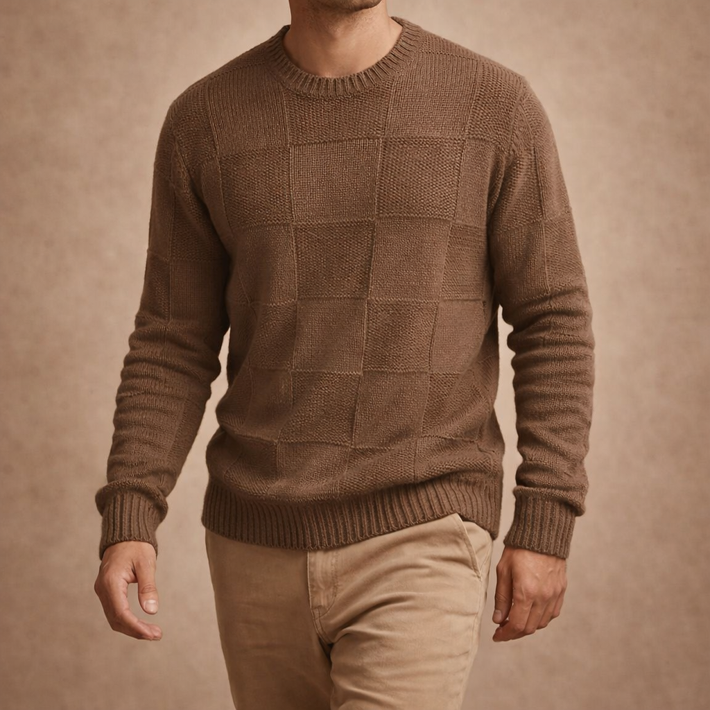 Men's Checker Knit Pullover - Stylish and Comfortable Knitwear for Every Occasion Brown