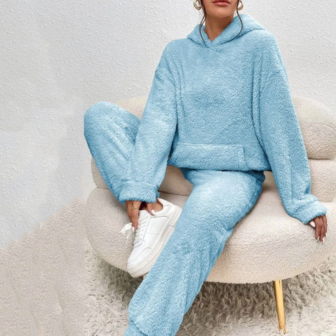 Women's Spring Cozy Hooded Lounge Set Blue
