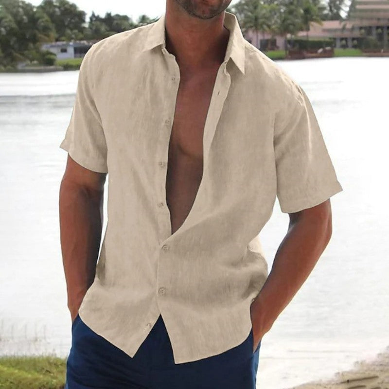 Men's Lightweight Short Sleeve Linen Shirt-MODAUTLET