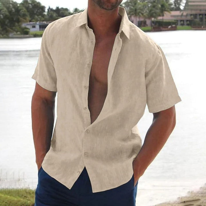 Men's Lightweight Short Sleeve Linen Shirt-MODAUTLET