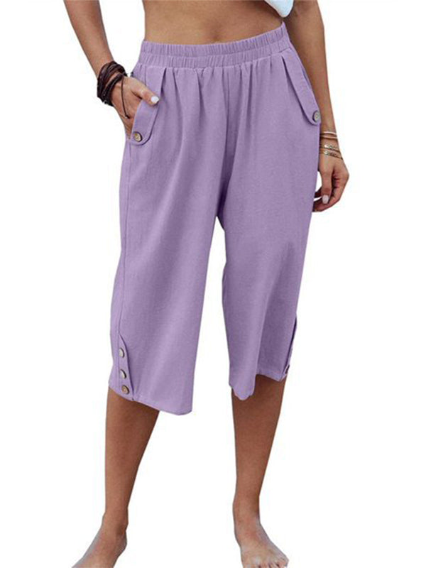 Women's Casual Cotton Elastic Waist Capris