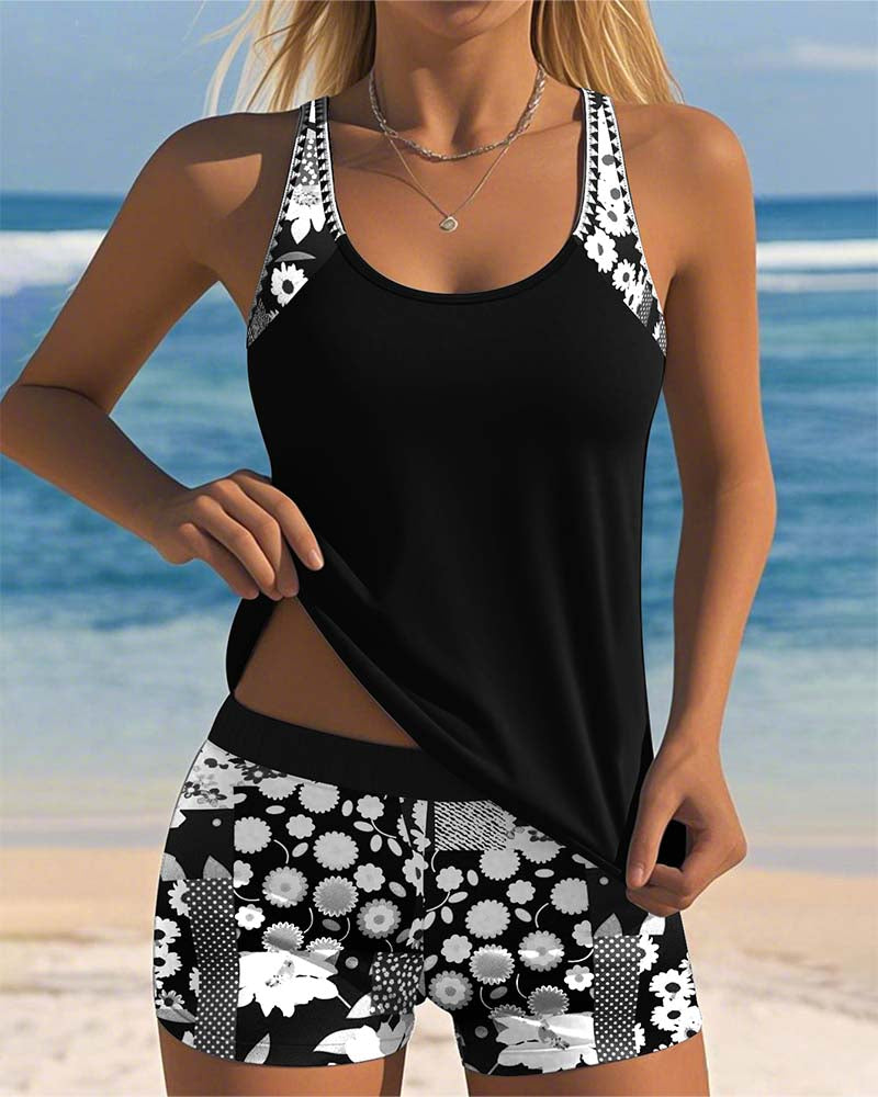 Women's Floral Two-Piece Swimsuit with Comfortable Fit-MODAUTLET