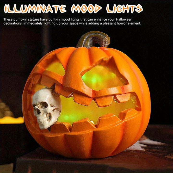 Halloween's Carved Jack O'Lantern Ornament with Skull Detail in Resin