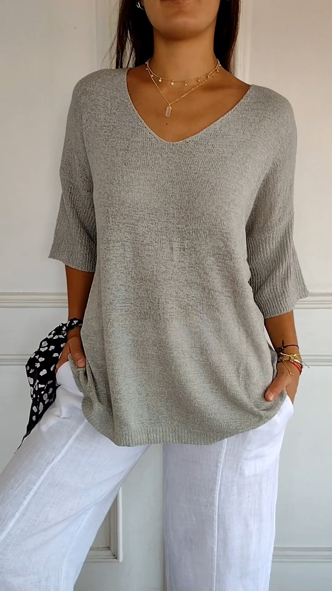 Women's Timeless V-Neck Top Grey