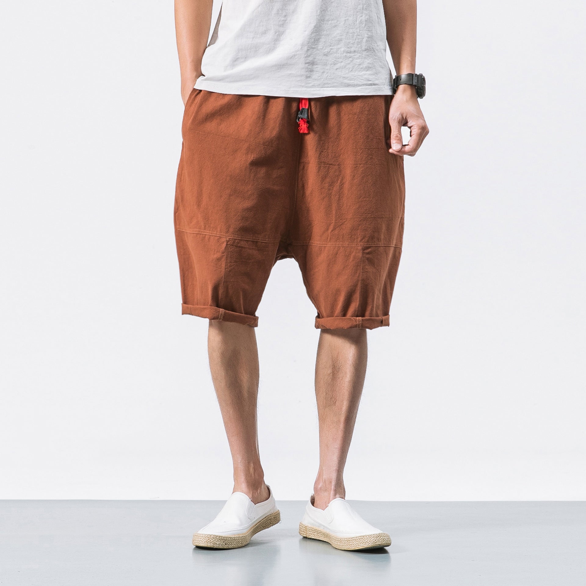 Relaxed Linen Shorts With Drawstring For Summer Comfort Coffee
