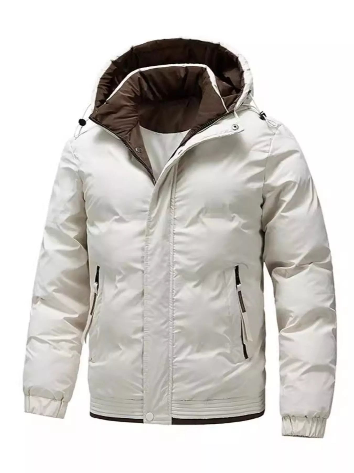 Plus Size Men's Hooded Puffer Jacket Off-white