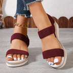 Women's Wedge Heel Sandals for All-Day Comfort - Summer Footwear Burgundian