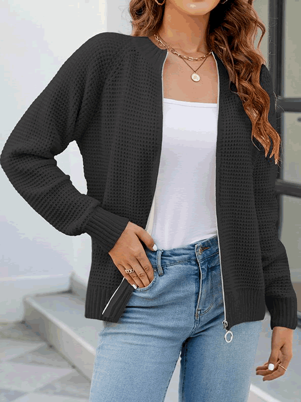 Waffle Cardigan - Cozy Knit Layer Black