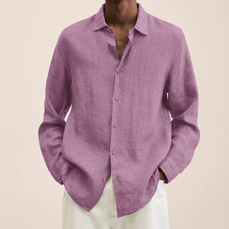 Breathable Linen Shirt For Men Lightweight Casual Style Pink