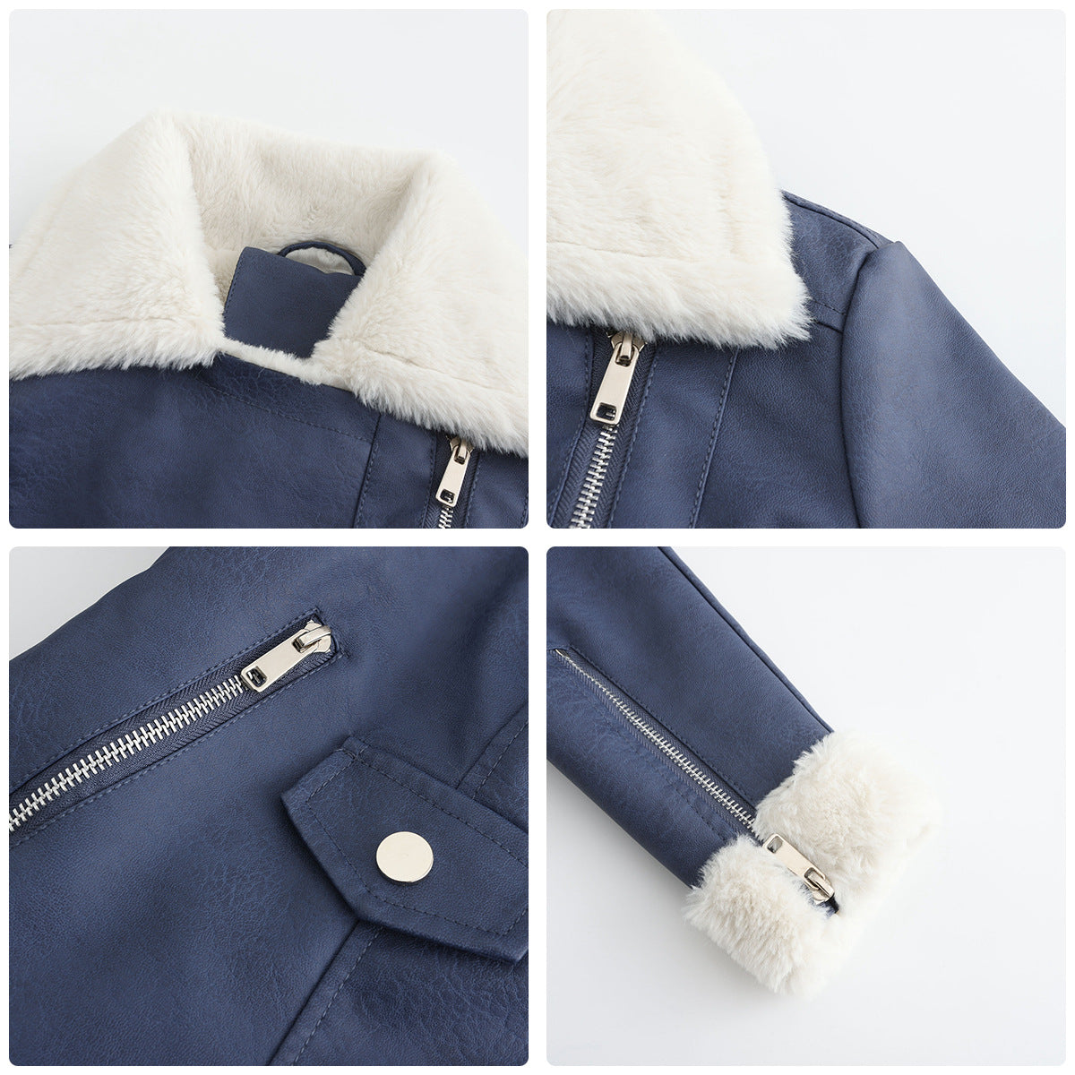 Womens Eco Leather Winter Jacket With Plush Fleece Lining