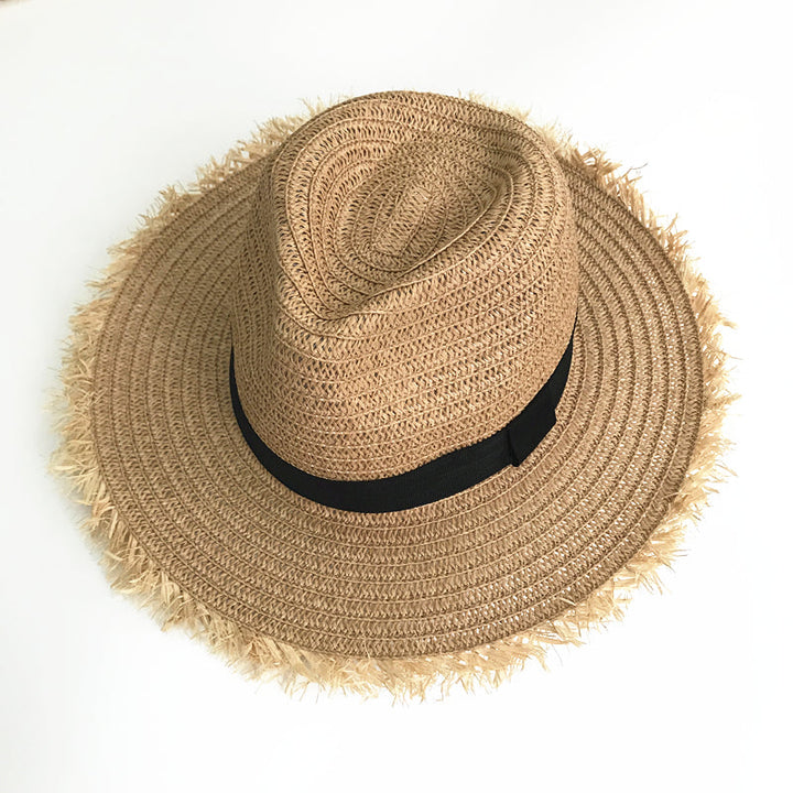 Naturlige brede raffia stråhatter for kvinner