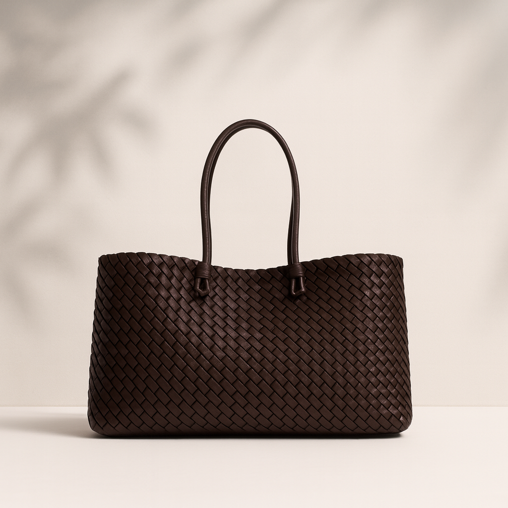 Stylish Woven Tote Bag - Brooklyn Inspired Deep Brown