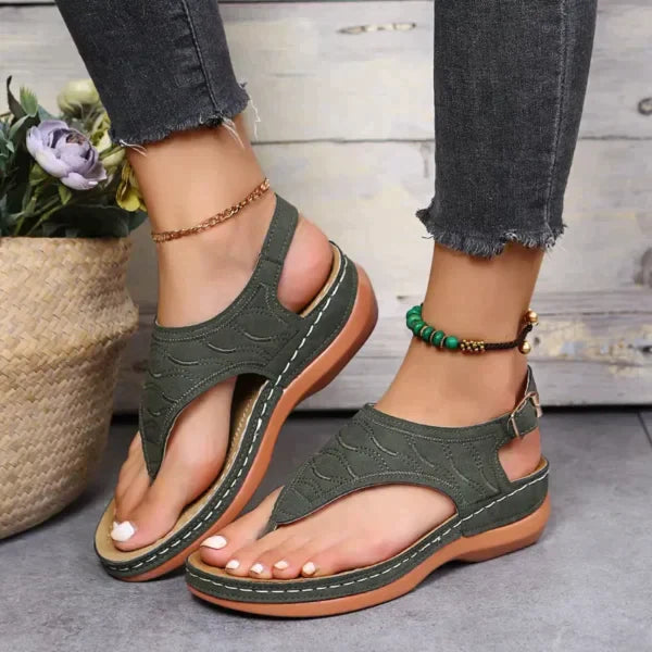 Comfortable Women's Strappy Leather Sandals - Stylish Footwear Green