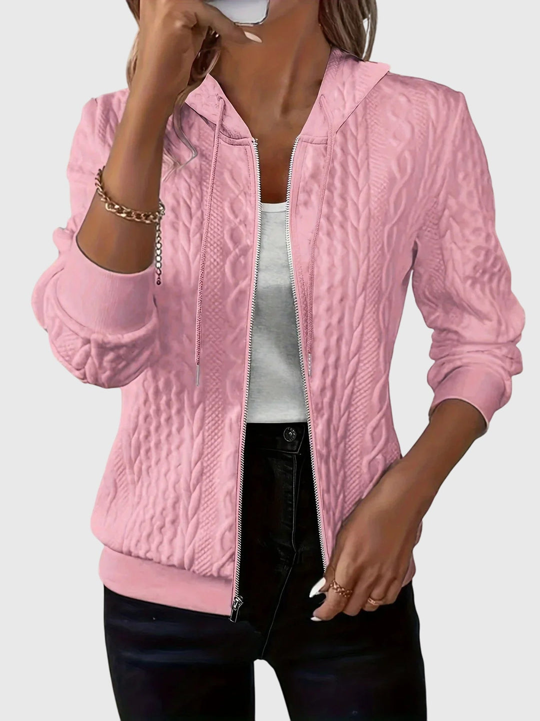 Women's Textured Zip-Up Hoodie
