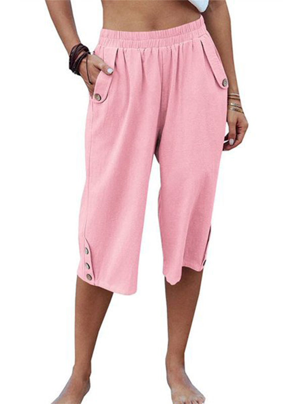Women's Casual Cotton Elastic Waist Capris