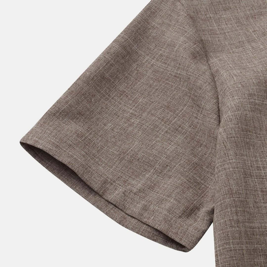 Lightweight Cotton Linen Short Sleeve Shirt Mandarin Collar-MODAUTLET